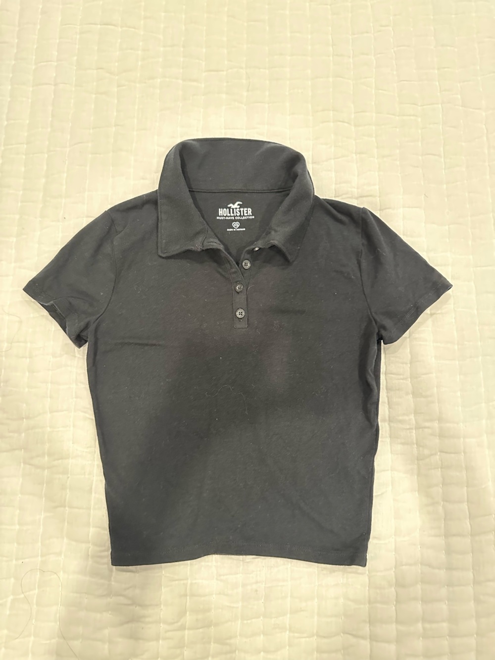 Hollister Black Short-Sleeve Polo Crop Top